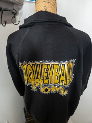 Volleyball Mom Rhinestone Black Half Zip Pullover - Ladies Fit