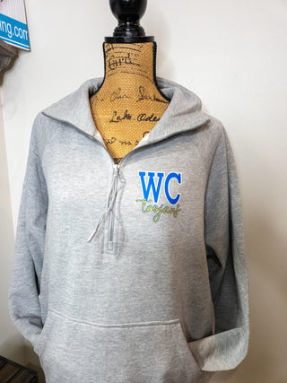 WC Trojans Heather Gray Half Zip Pullover - Ladies Fit