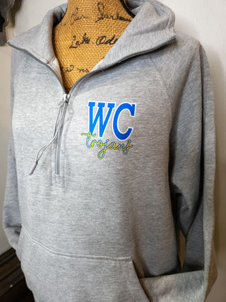 WC Trojans Heather Gray Half Zip Pullover - Ladies Fit
