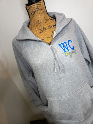 WC Trojans Heather Gray Half Zip Pullover - Ladies Fit