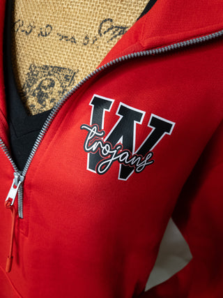 W Trojans Red Half Zip Pullover - Ladies Fit