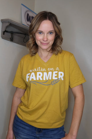 Waiting On A Farmer V-Neck Graphic Tee