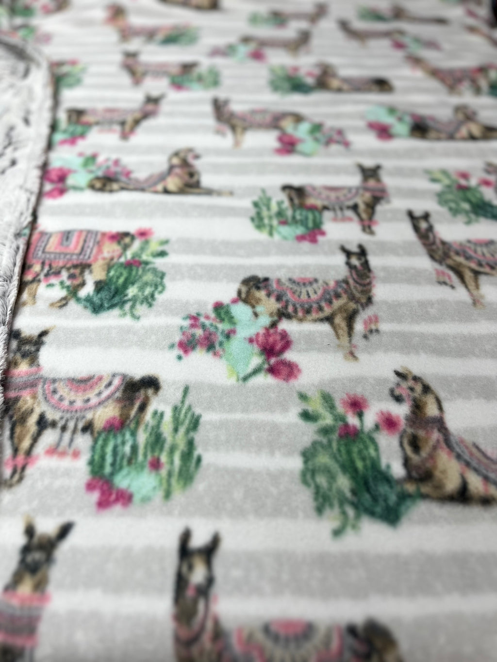 Llama Throw Size Blanket w/Grey Frosted Hide Minky * Ready to Ship