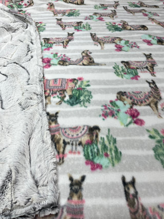 Llama Throw Size Blanket w/Grey Frosted Hide Minky * Ready to Ship