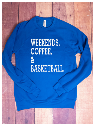 Weekends Caffeine & Basketball Blue Crewneck Sweatshirt