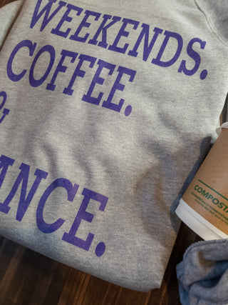 Weekends Coffee & Dance Athletic Gray Crewneck Sweatshirt - Purple Print