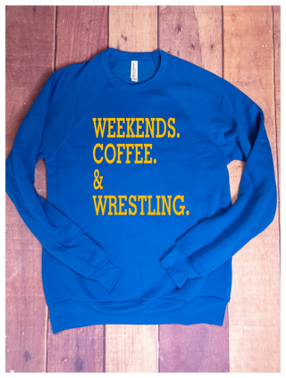 Weekends Caffeine & Wrestling Blue Crewneck Sweatshirt