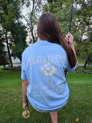What A Friend We Have In Jesus Soft Wash Denim Blue Cotton Tee