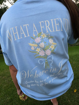 What A Friend We Have In Jesus Soft Wash Denim Blue Cotton Tee