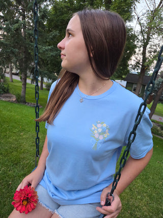 What A Friend We Have In Jesus Soft Wash Denim Blue Cotton Tee