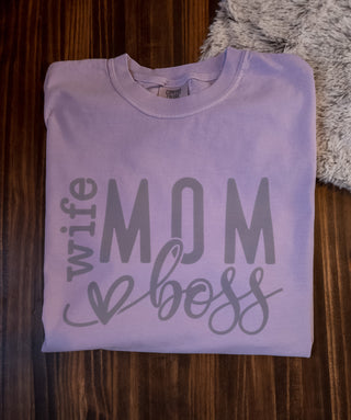 Wife Mom Boss Dyed Orchid Tee
