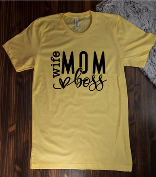 Mom Wife Boss Heather Yellow Tee