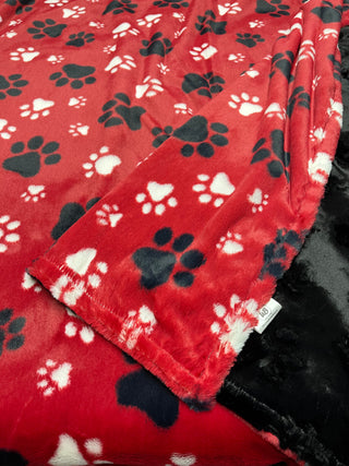 Red "PawSome" Paw Prints Blanket w/Paw Print Embossed Minky  -* Ready To Ship Sizes