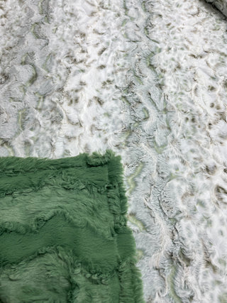 Green Snowy Owl / Green Glacier - Double Sided Minky Blanket - 6 sizes