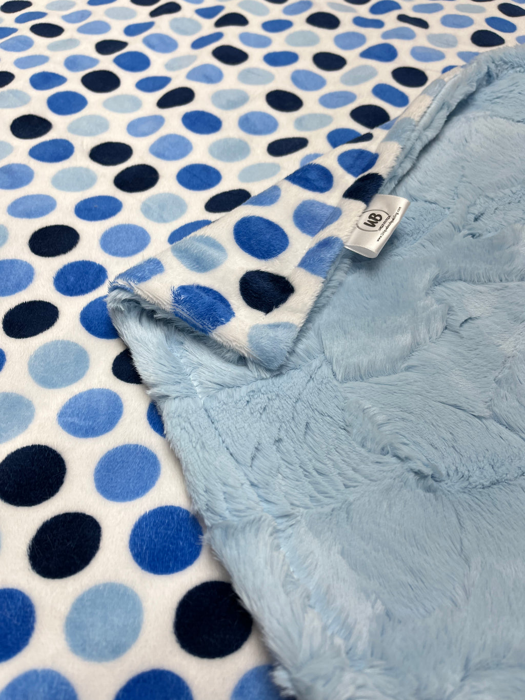 Blue Polka Dot Minky Blanket with Baby Blue Hide * Ready To Ship