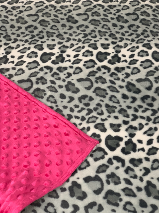 Grey Cheetah Spotted Lush Minky Blanket backed w/Pink Cuddle Minky