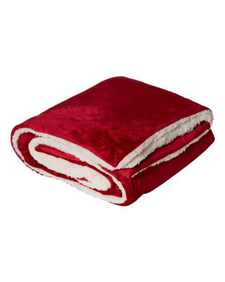 Red Minky Sherpa Blanket with Embroidered Checkered Flags