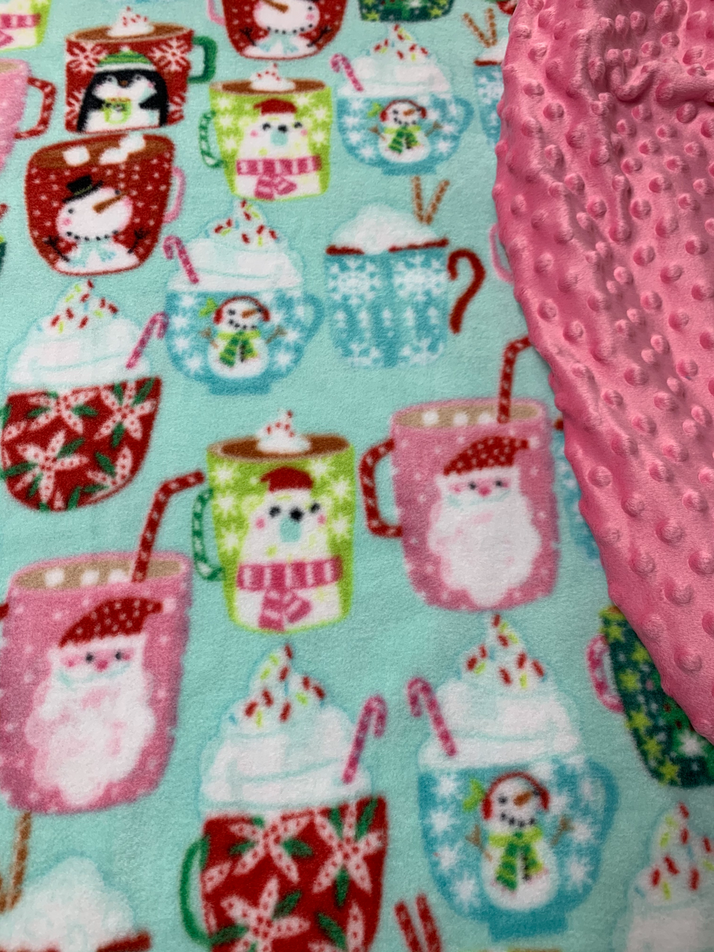 Holiday Beverages with Pink Cuddle Dot Minky Blanket