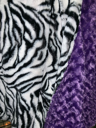Zebra Minky Striped Blanket **Choose Color of Swirl Rose Minky & Size