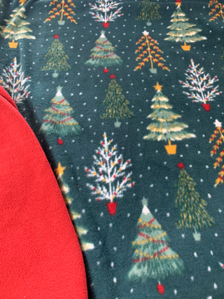 Green Christmas Trees with Red Fleece backed Blanket