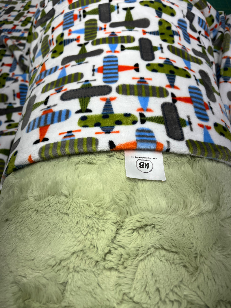 Airplanes Minky Blanket - Choose Backing Color -Baby Size to XL Long SIze