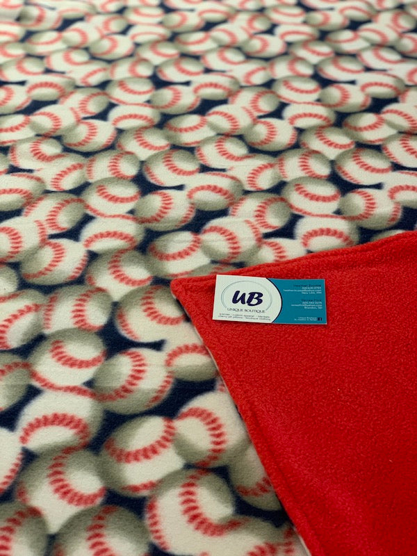 Baseball Fleece Blanket backed with Red Fleece