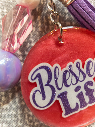 Blessed Life Pink Pearl Keychain