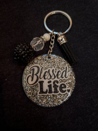 Blessed Life Keychain - Black Sparkle