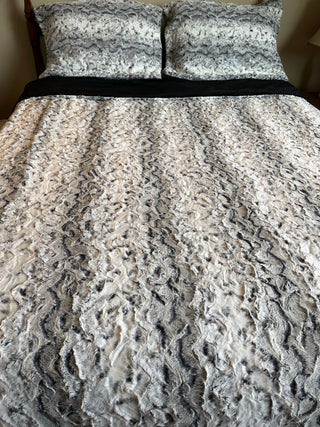 Black Snowy Owl Minky Blanket w/ Choice of Grey Backings- Baby Size to King Size & Pillow Options