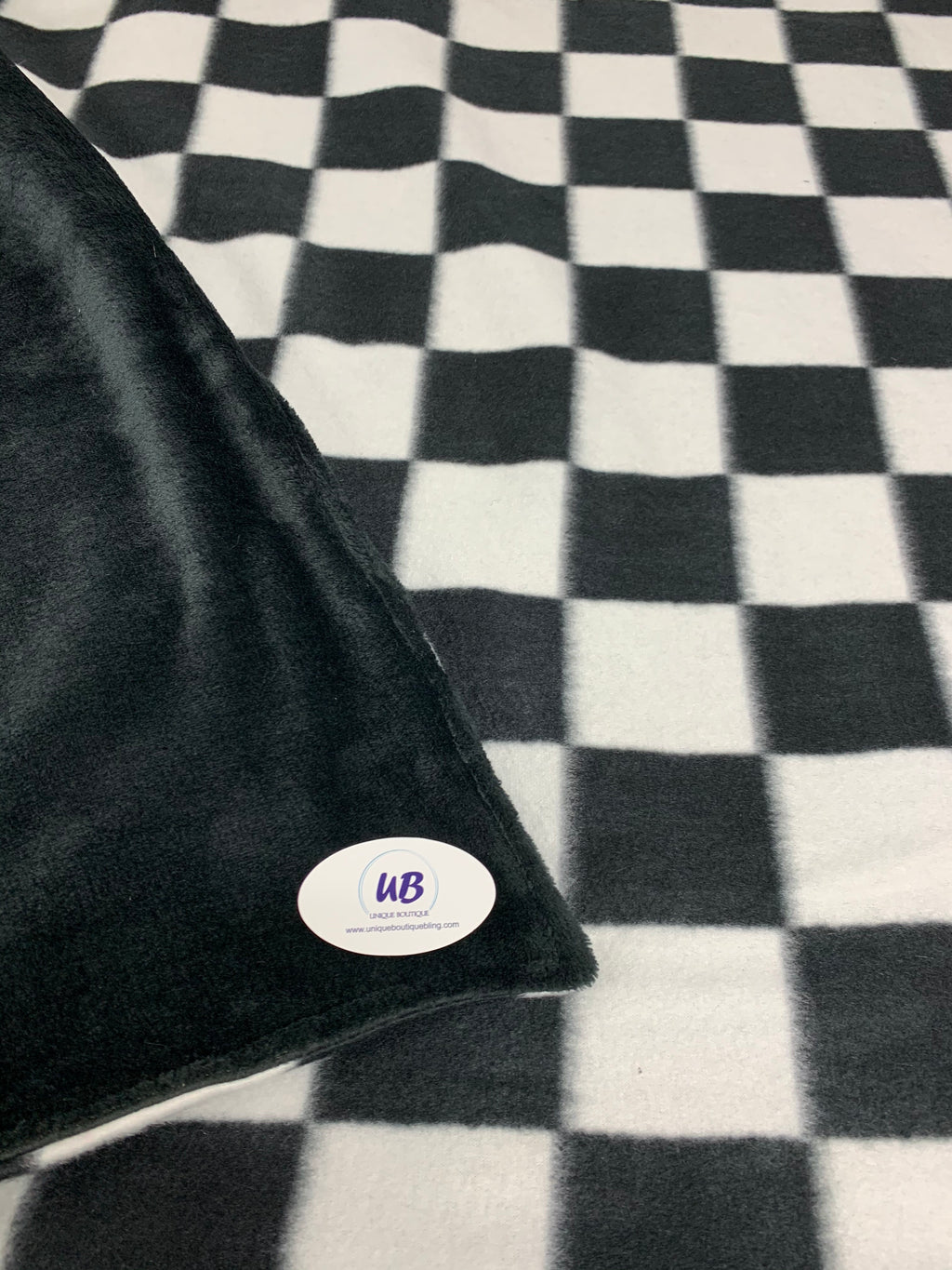 Checkered Black & White Blanket with Minky Plush Backing