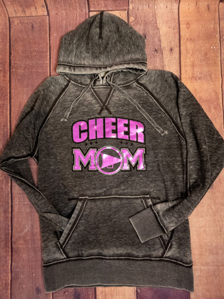 Cheer Mom Rhinestone Fleece Hoodie - Pink Metallic
