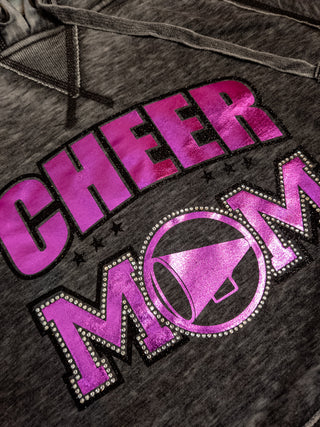 Cheer Mom Rhinestone Fleece Hoodie - Pink Metallic
