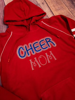 Cheer Mom Rhinestone Red Varsity Hooded Sweatshirt