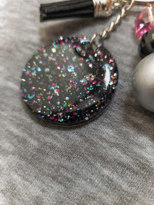 Simple Circle Black Holographic Sparkle Keychain