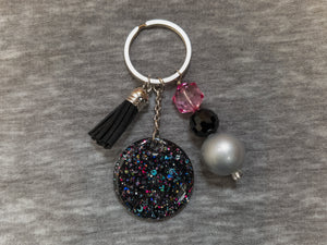 Simple Circle Black Holographic Sparkle Keychain