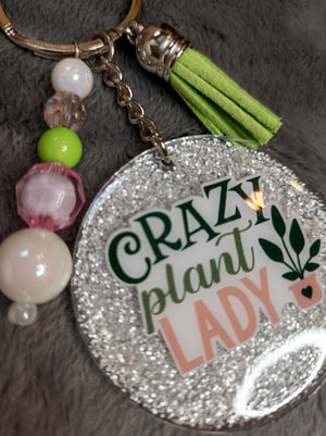 Crazy Plant Lady White Sparkle Keychain