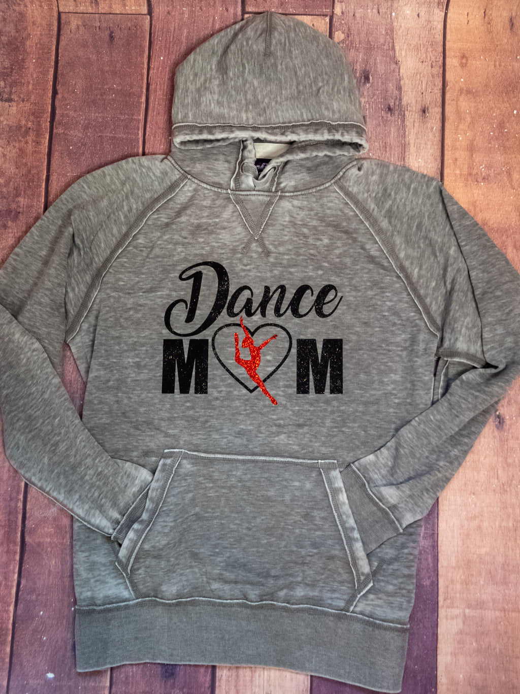 Dance Mom Gray Fleece Hoodie - Red Sparkle