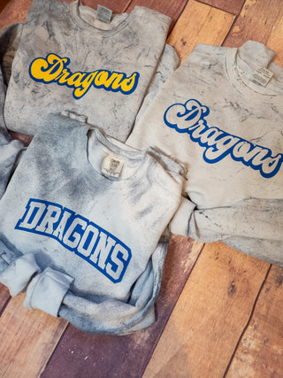 Dragons Dusty Blue Colorblast Crewneck Sweatshirt - Blue & Yellow Print
