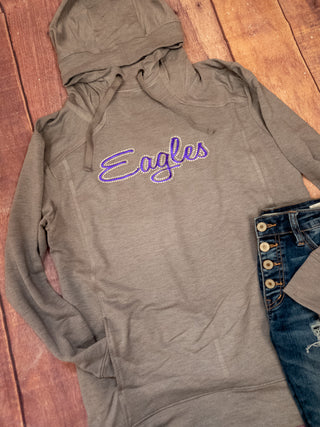 Eagles Rhinestone Fashion Fleece Gray Hoodie