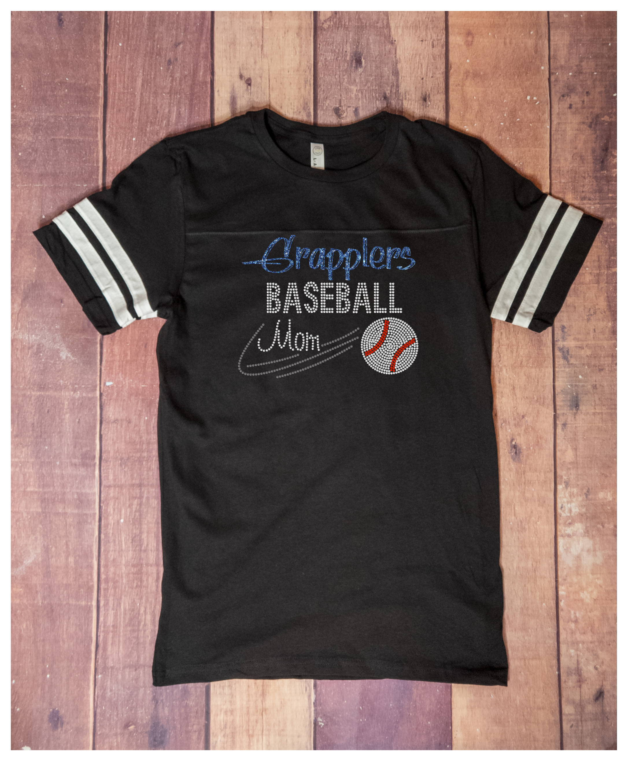 Grapplers Baseball Mom Rhinestone Jersey Tee