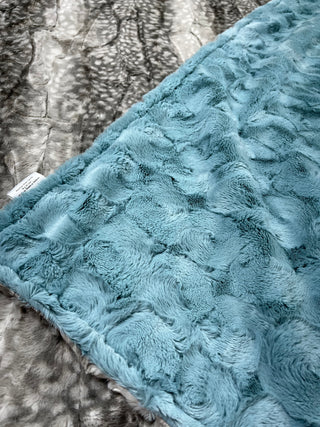 Grey Fawn Spotted Minky w/ Blue Minky Blanket - 6 Size Options