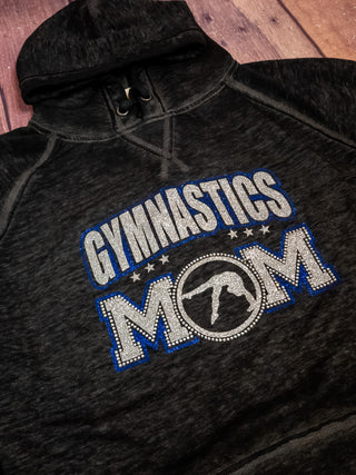 Gymnastics Mom Rhinestone Fleece Hoodie - Blue/Silver