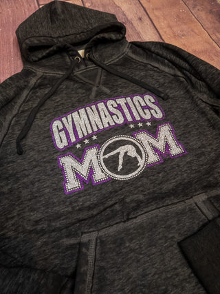 Gymnastics Mom Rhinestone Fleece Hoodie - Purple/Silver
