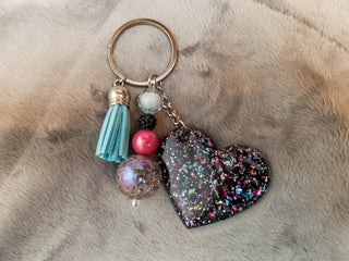 Heart Black Holograpic Sparkle Keychain