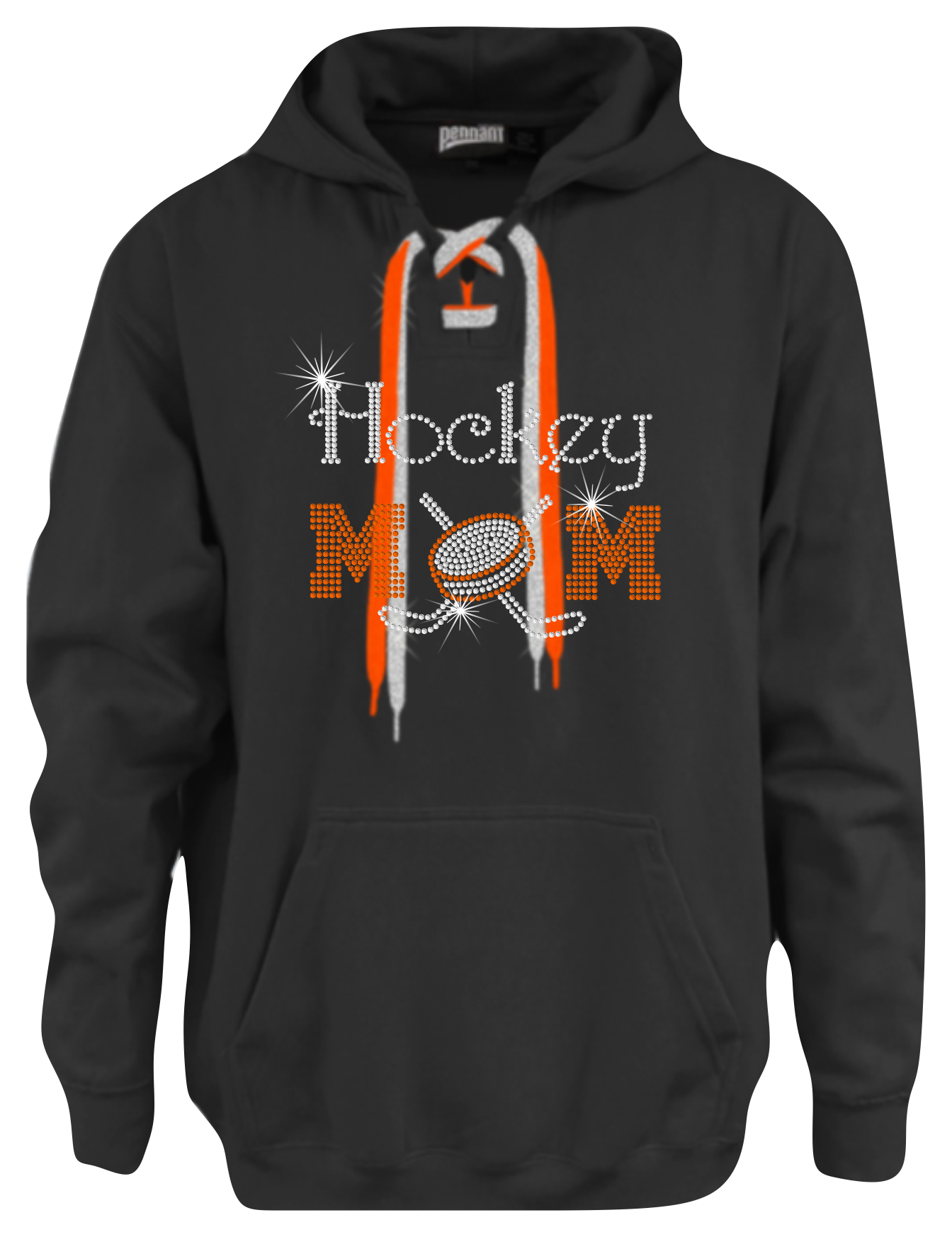 Hockey Mom Rhinestone Black Lace Up Hoodie More Options