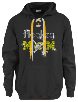 Hockey Mom Rhinestone Black Lace-Up Hoodie - More Options