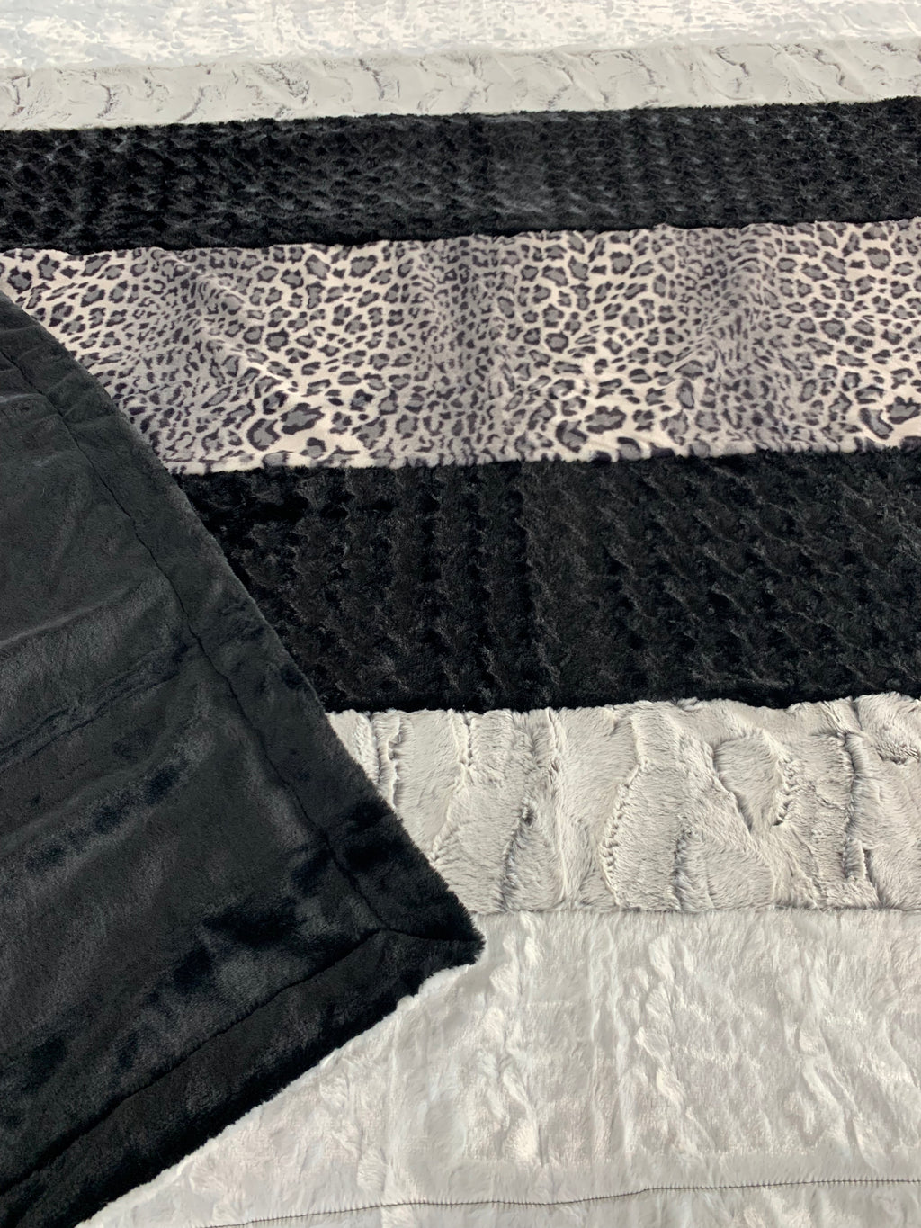 Black Gray & White Minky, Strip Minky Blanket