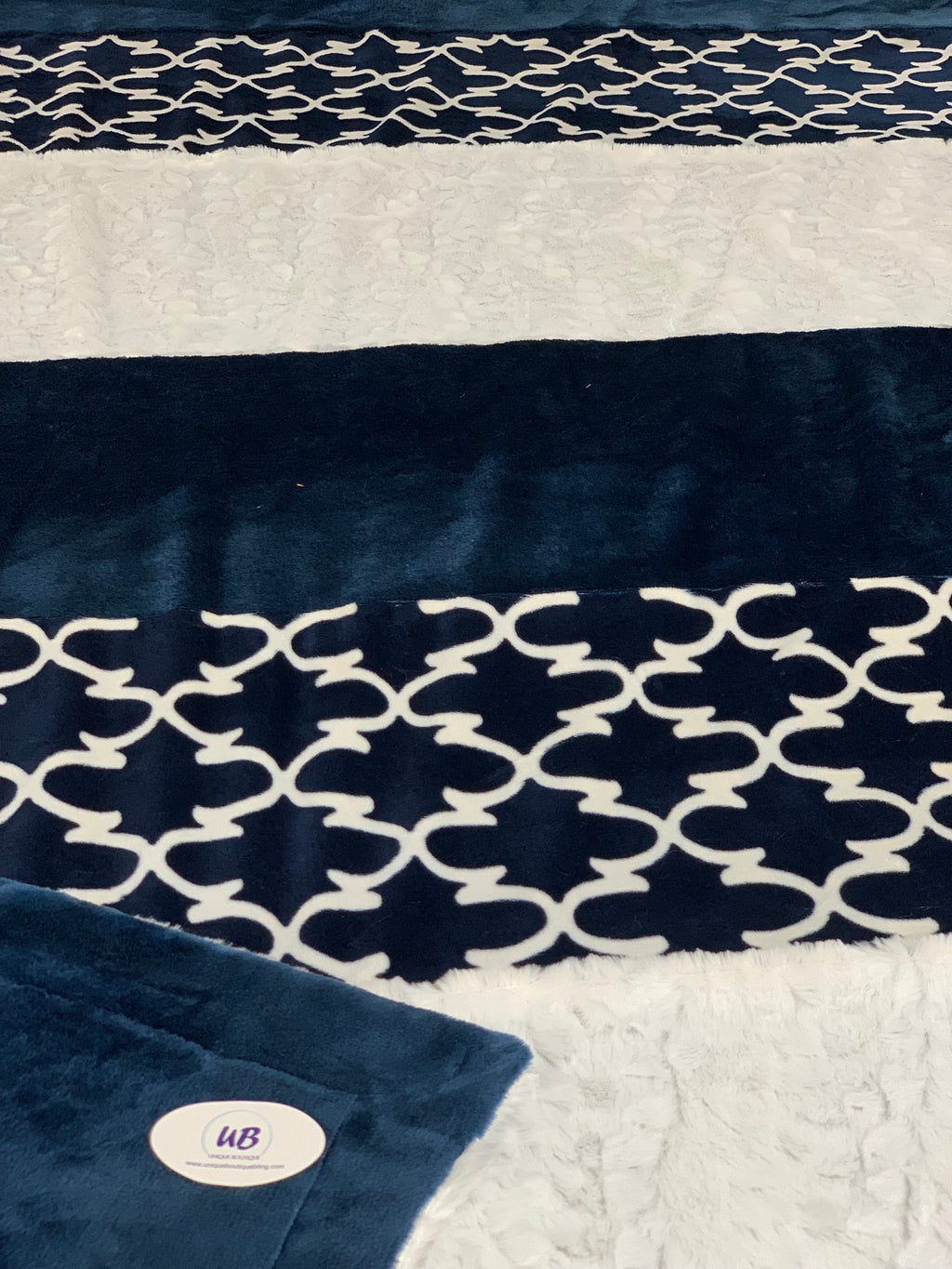 Navy & White Minky Blanket with Minky Cuddle Backing