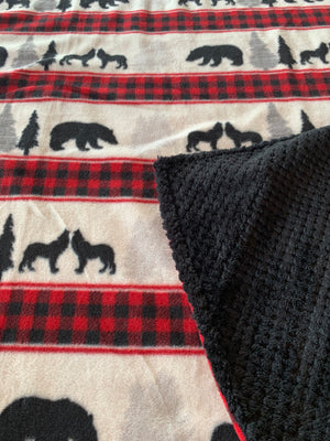 Wildlife Bear & Wolf Plush backed with Black Spa Cuddle