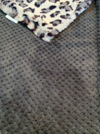 Grey Leopard Spotted Fur Minky w/ Charcoal Cuddle Blanket